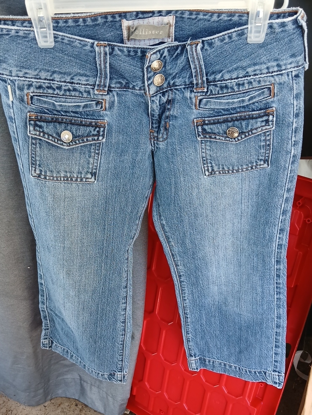 Hollister Light Blue Cropped Denim Jeans with Button-Flap Pockets